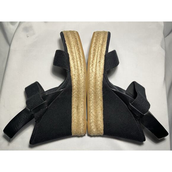 TORY BURCH Espadrille Wedge Platform Sandals 2 Band Black Leather US 8.… - Picture 7 of 12